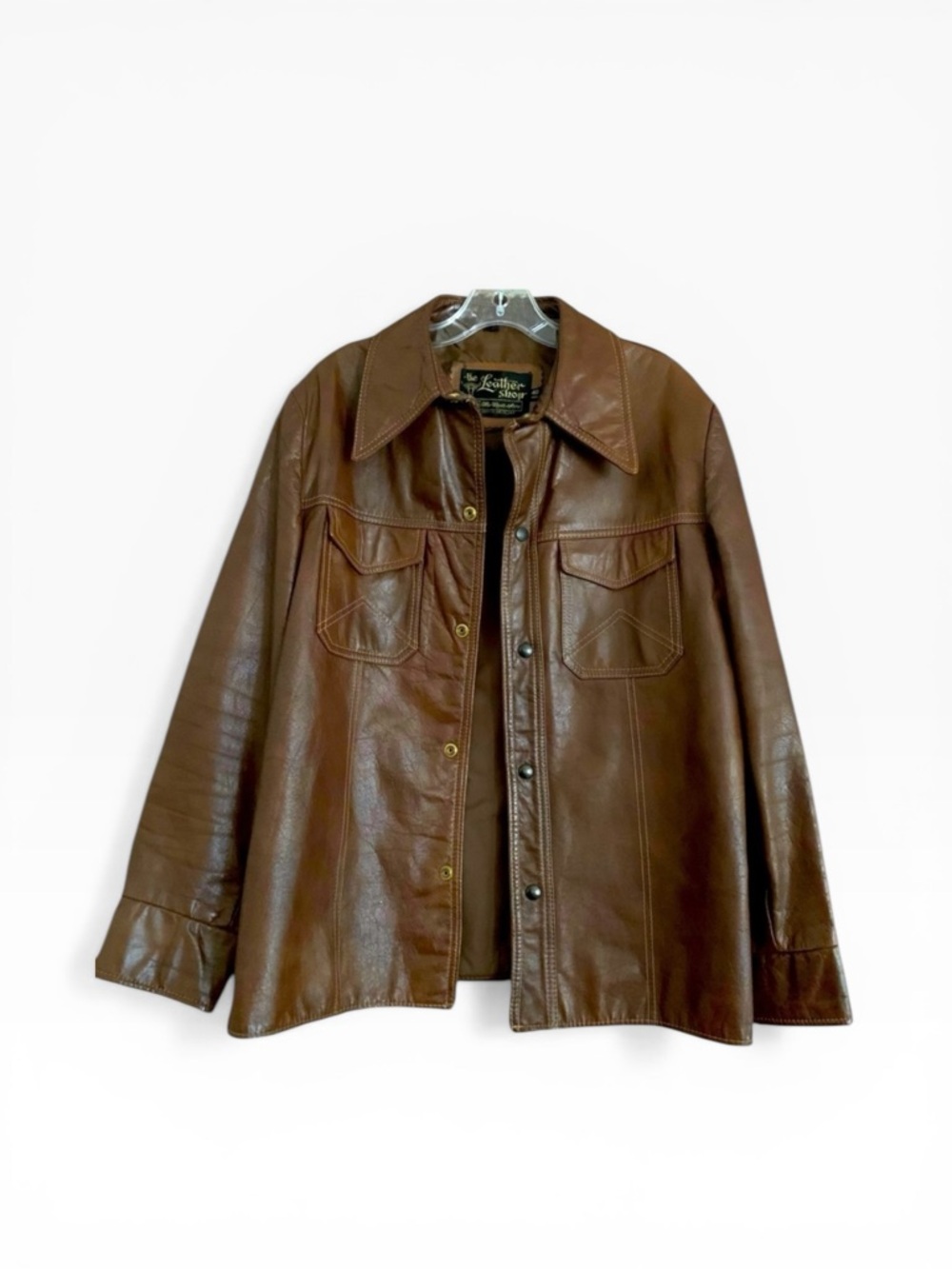 Vintage Sears The Leather Shop 70’s Snap Front Jacket Western Brown Sz M